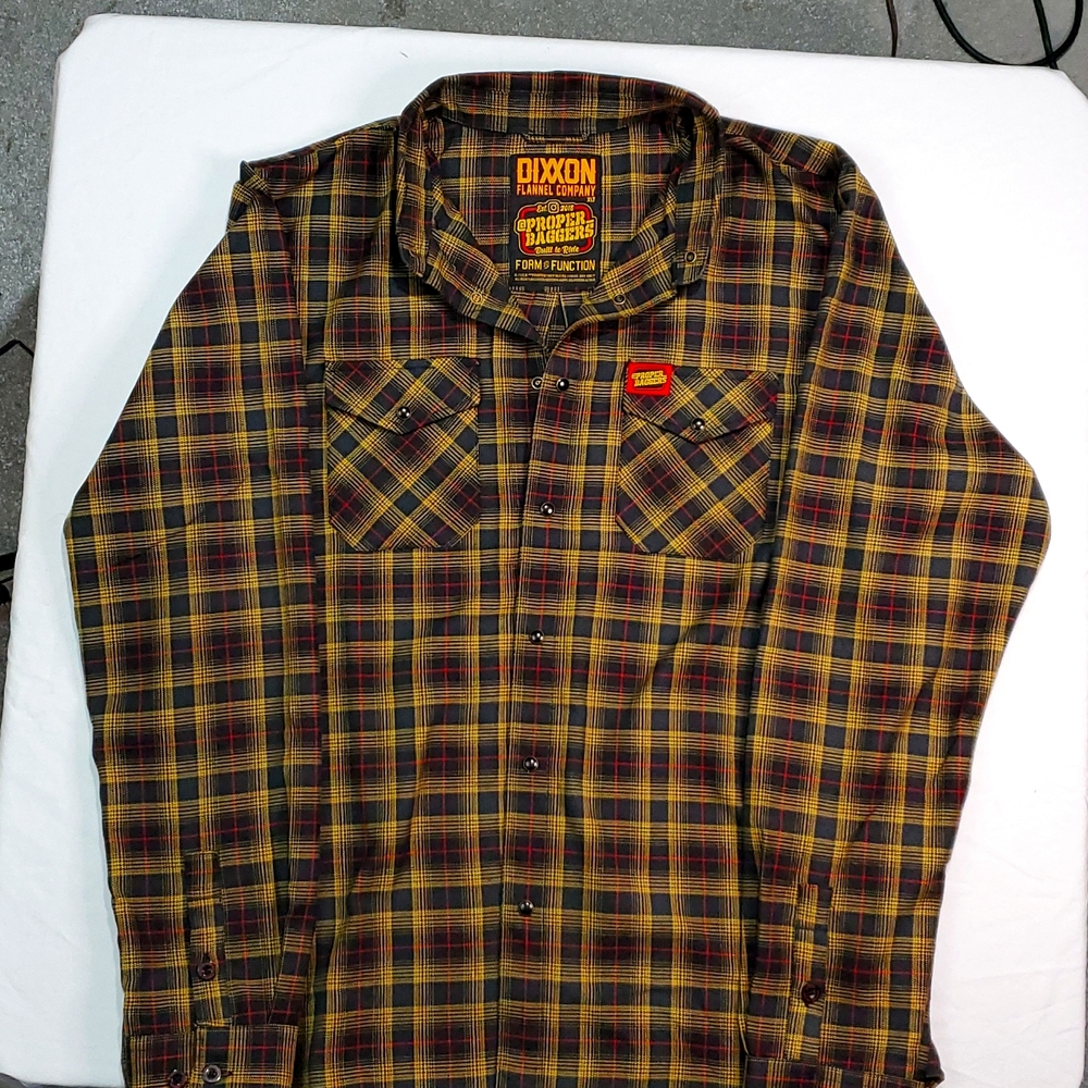 Dixon Flannel Company mens flannel shirt. XL TALL  black, gold, red, plaid